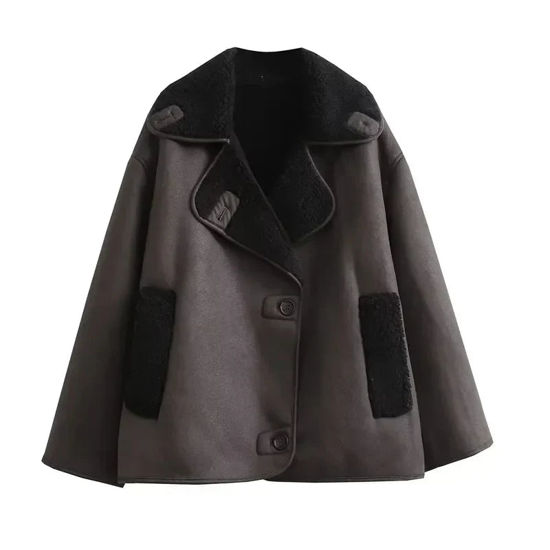 Drune | Damen Leder Winterjacke Plüschfutter