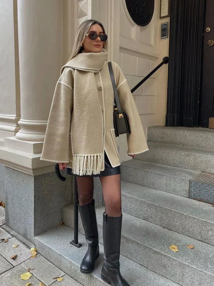 Drune | Eleganter Damenmantel mit Schal Stylischer Wintermantel