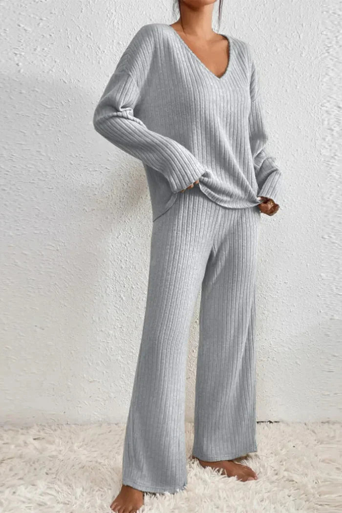 Drune | Damen Rippstrick Zwei-Teilen Loungewear Set
