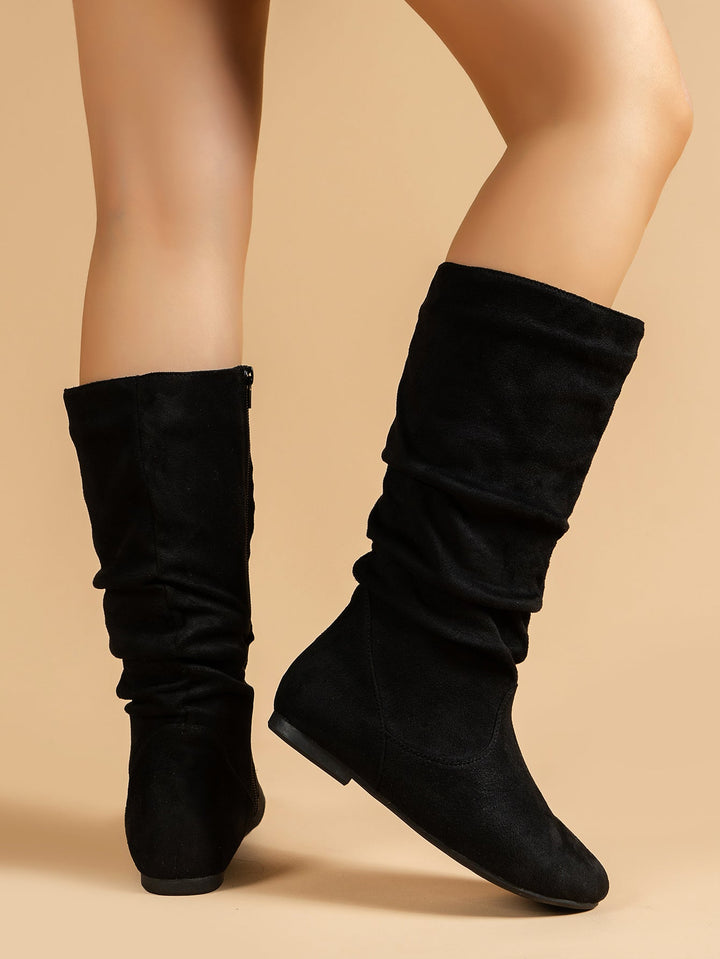 Drune | Damen Stiefel Aus Wildleder Mit Seitlichem Reißverschluss, Wadenlang, Frühlingskollektion
