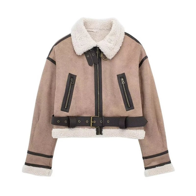 Drune | Aviator Jacke - Faux Shearling Futter - Gürteldesign