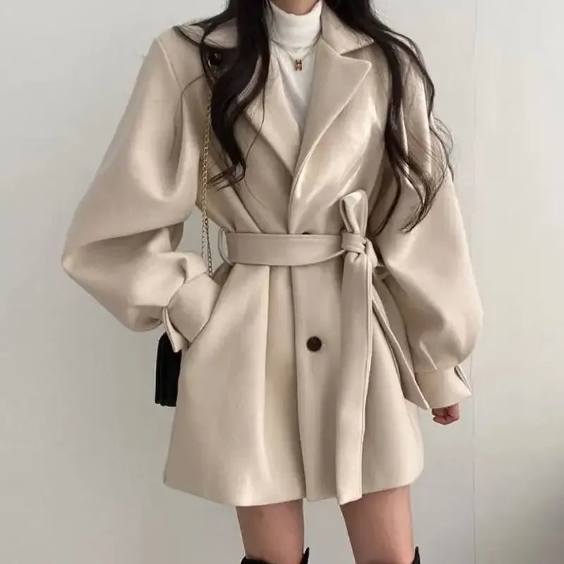 Drune | Damen Gürtelter Wickel Mini Mantel