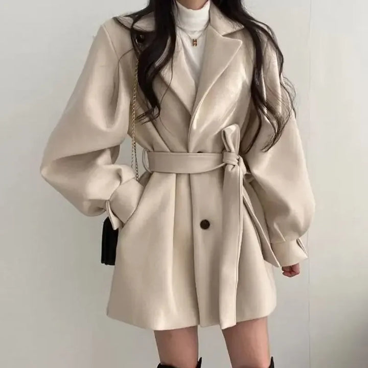Drune | Damen Gürtelter Wickel Mini Mantel