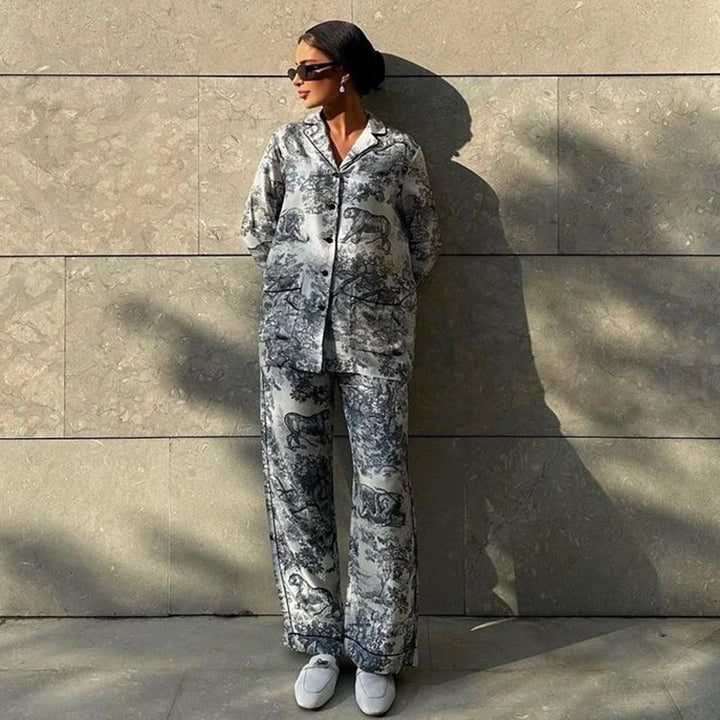 Drune | Bedrucktes Satin-Pyjama-Set