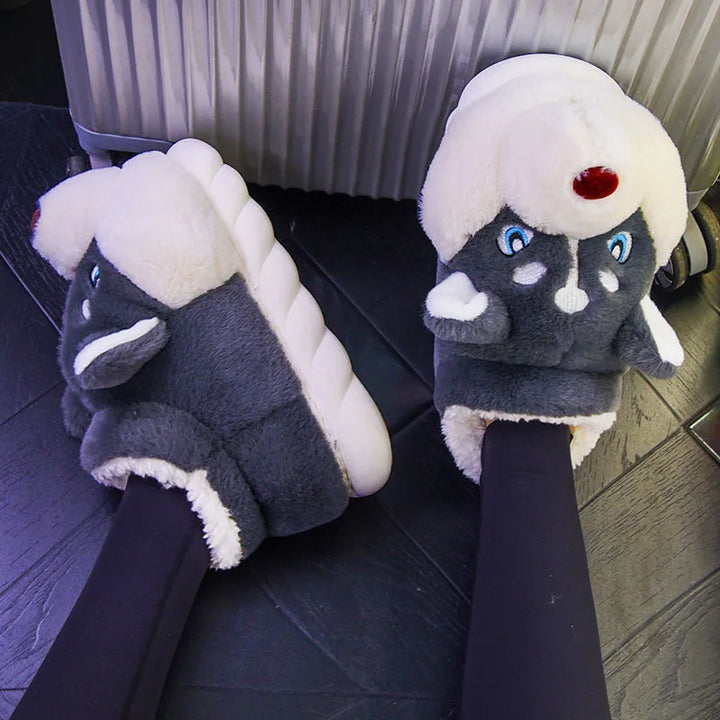 Drune | Weiche Damenschuhe Niedliche Husky Hausschuhe für Zuhause