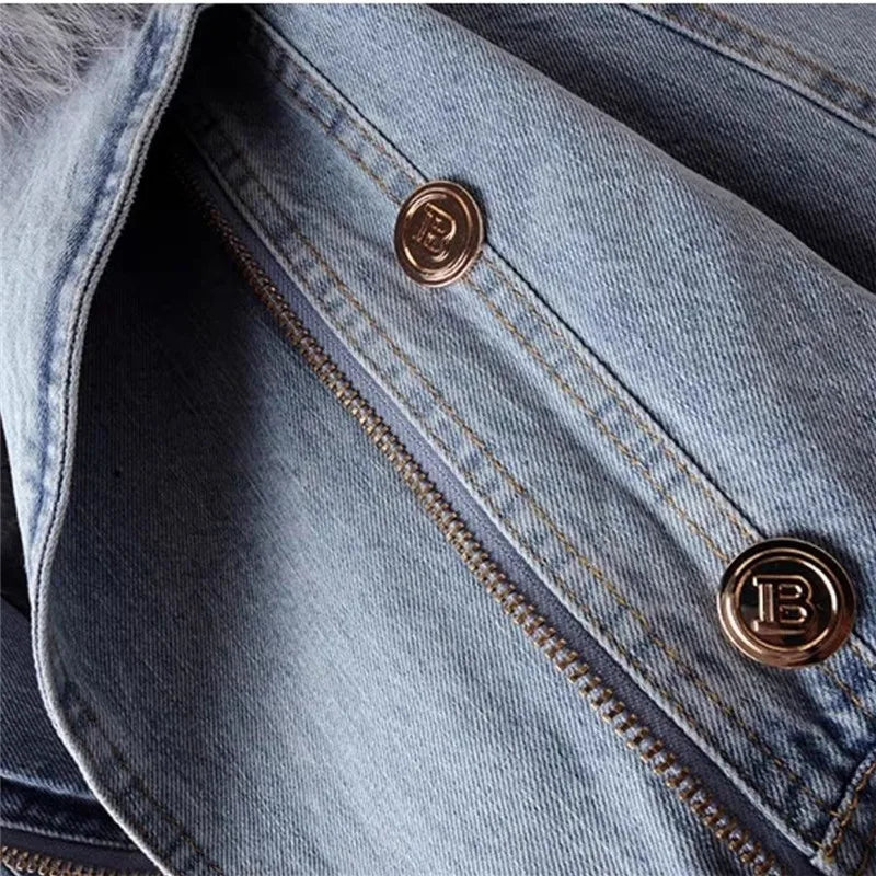 Drune | Jeansjacke mit Kunstfellkragen