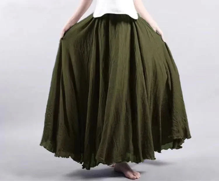 Drune | Mode Baumwolle Leinen Kleidung Frauen Röcke Maxi Y2K Elegant Strand Saia Ropa Mujer Lässiges Kleid Boho Lange Röcke Faldas Harajuku