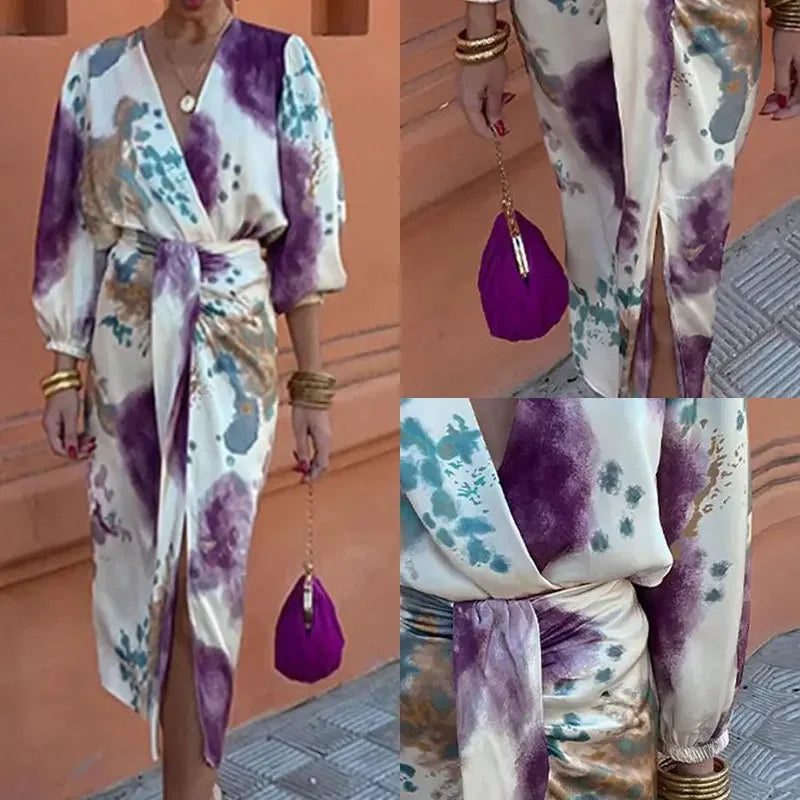 Drune | Batik-Wickel-Midikleid mit Puffärmeln