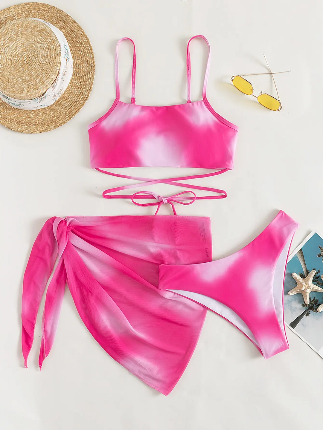 Drune-teiliger Batik-Bikini mit Wickelträgern