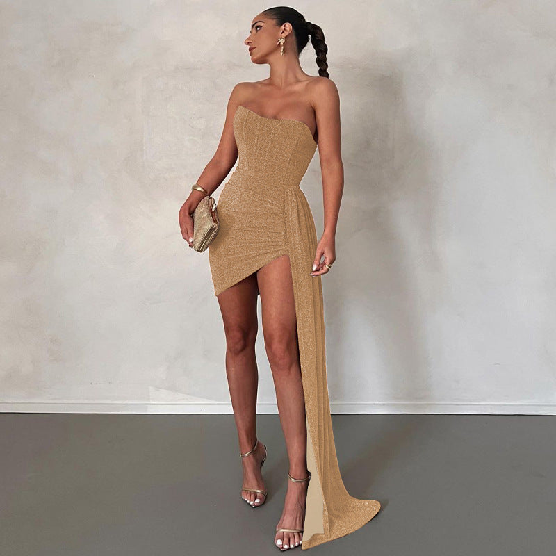 Drune | Glitzerfreies Trägerloses Kleid