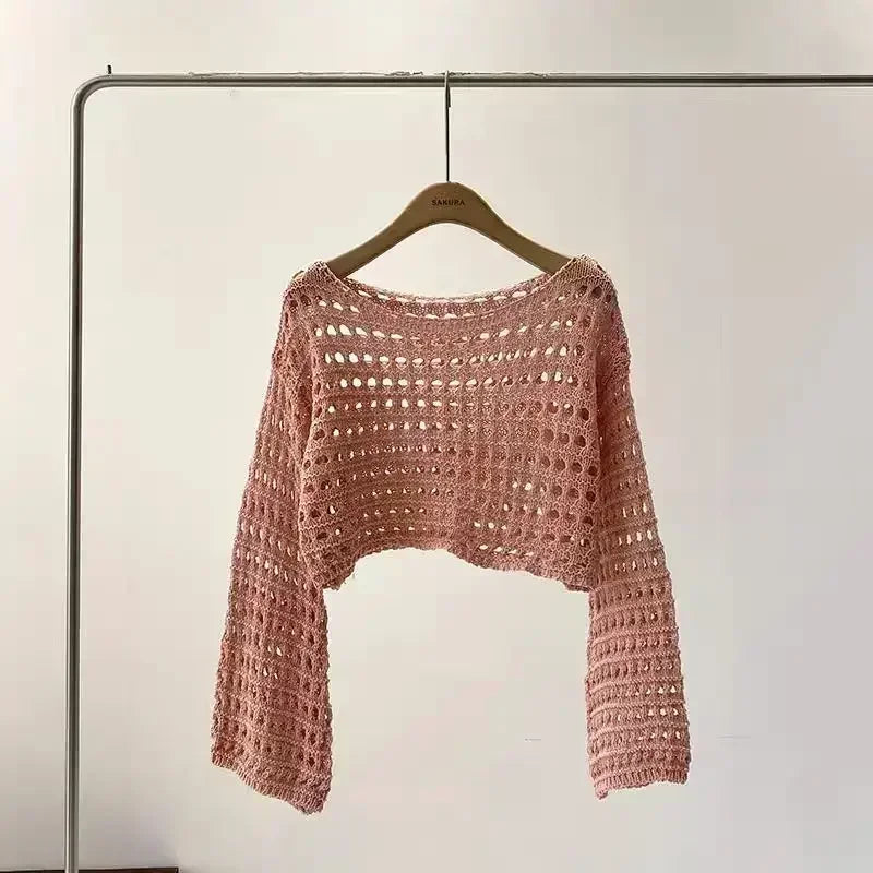 Drune | Langes Gehäkeltes Strickoberteil für Frauen