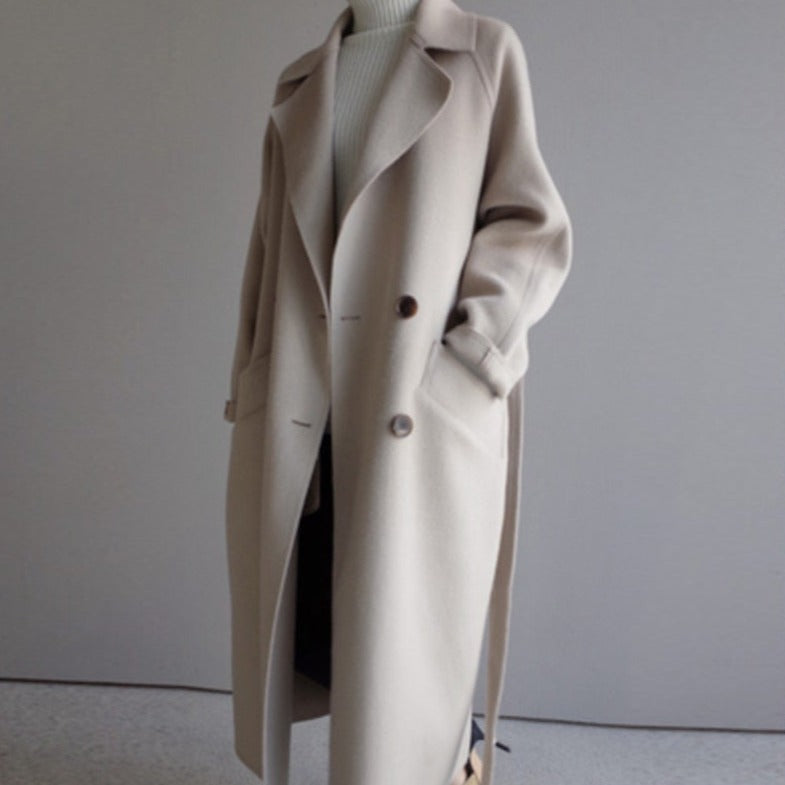 Drune | Damen Lange Winter Trenchcoat mit Taillengürtel