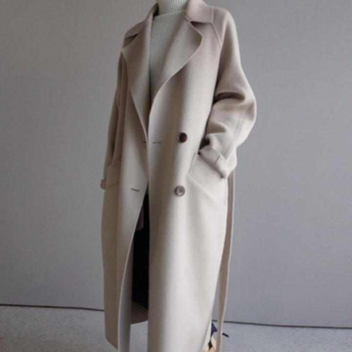 Drune | Damen Lange Winter Trenchcoat mit Taillengürtel