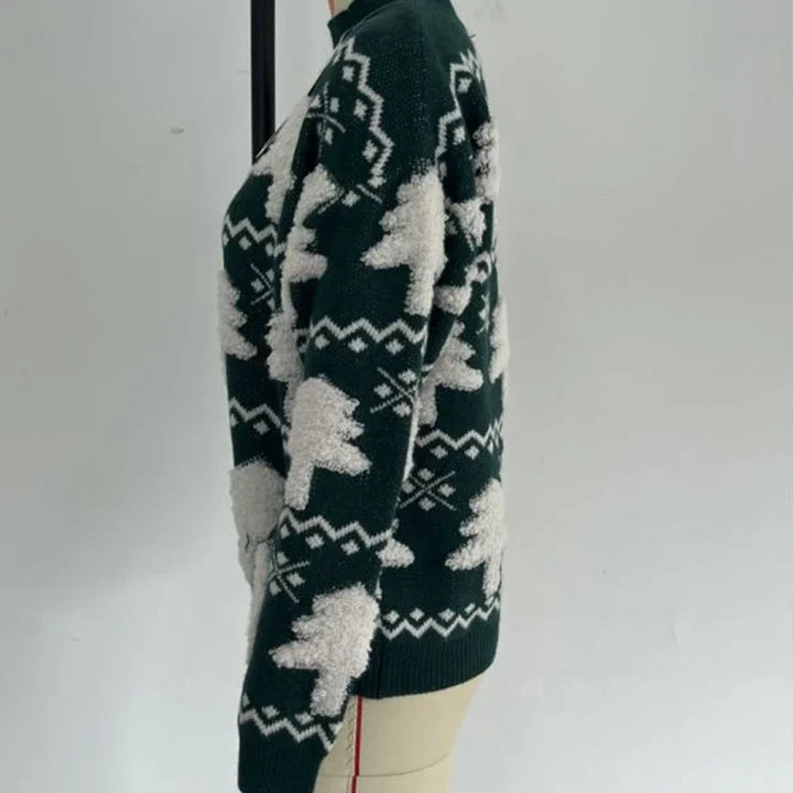 Drune - Hässlicher Weihnachtspulli - Gestrickter Pullover mit 3D-Weihnachtsbaum-Print