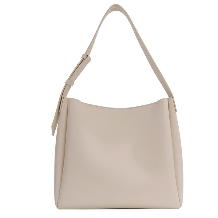 Drune Hochwertige Damen Shopper Große Kapazität Schultertasche Reine Farbe Breiter Riemen Weiches PU-Leder
