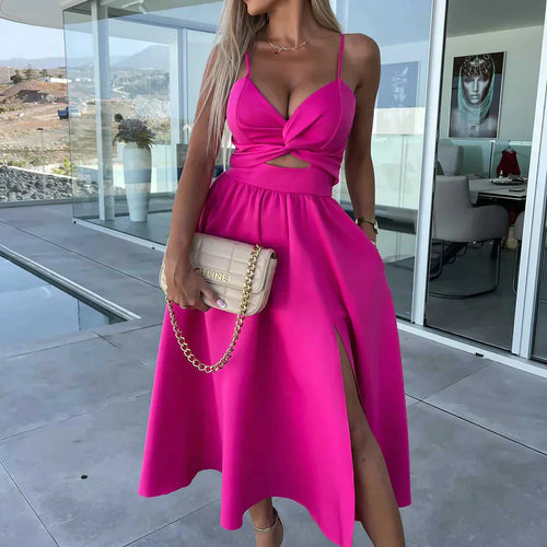 Drune | Seitenausschnitt Midi-Kleid mit Schlitz