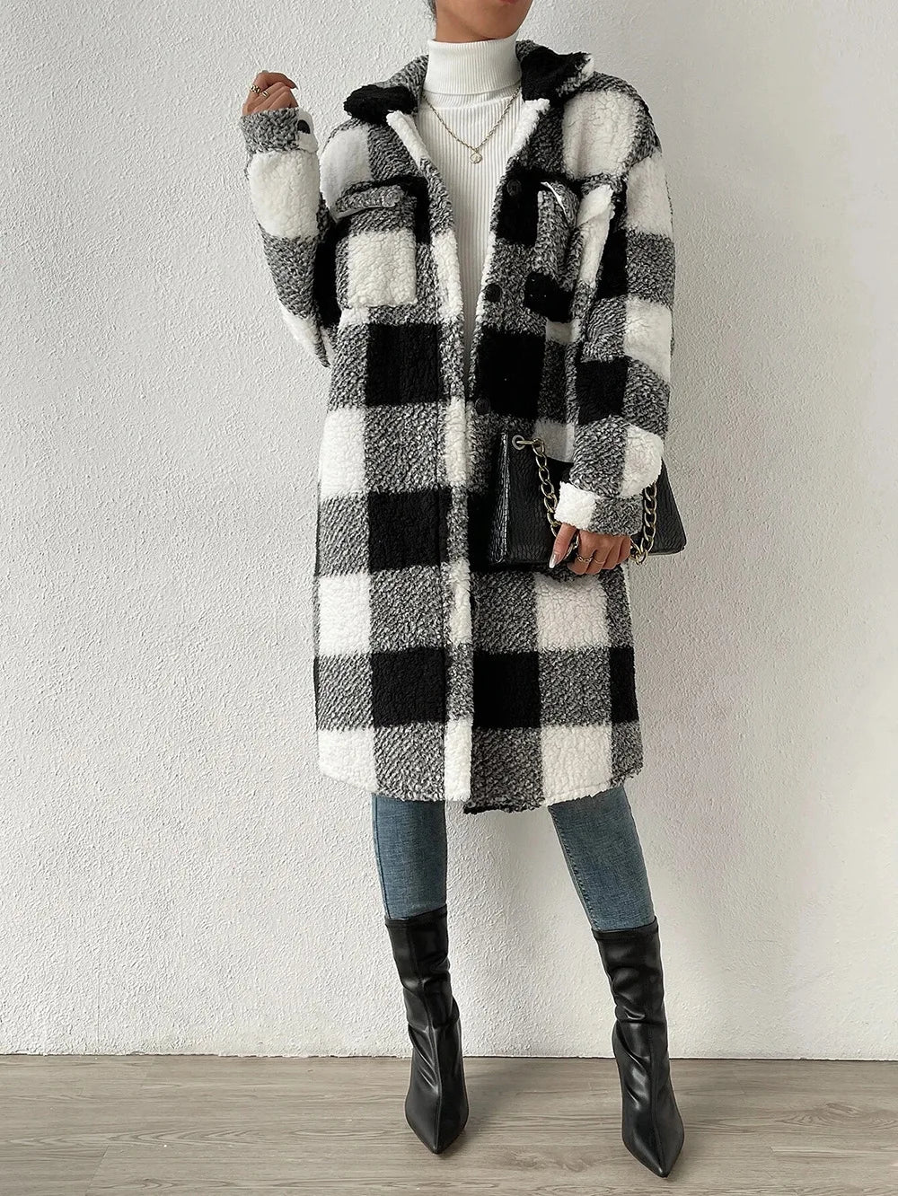 Drune | Langer kariert Fleece-Mantel