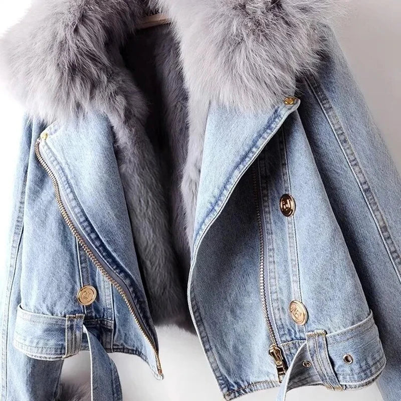 Drune | Denim Kunstfell gefütterte Jacke