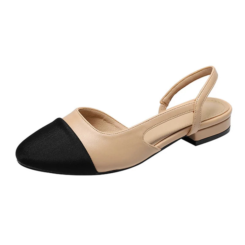 Drune | Aprikose Frauen Pumps Mittelhohe Absätze Gemischte Farben Runde Spitze Legere Schuhe Damen Sandalen Festkleid Slingbacks Damen Schuhe Trend