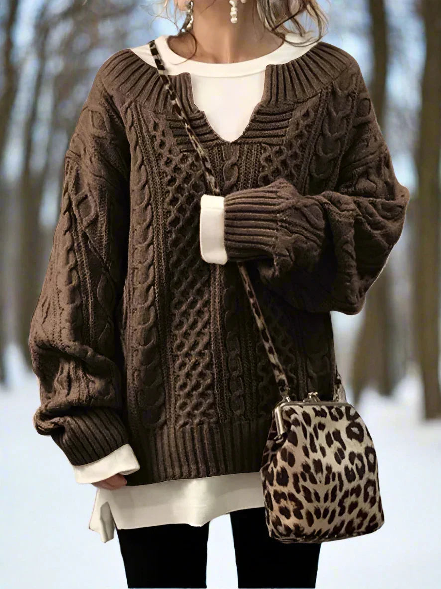 Drune | Wolle Kabelstrickpullover Übergröße Strickpullover