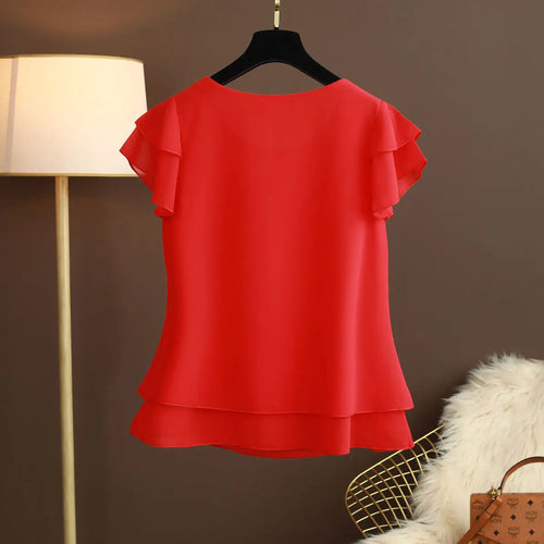 Drune | Chiffon Bluse mit O-Ausschnitt und Kurzen Ärmeln