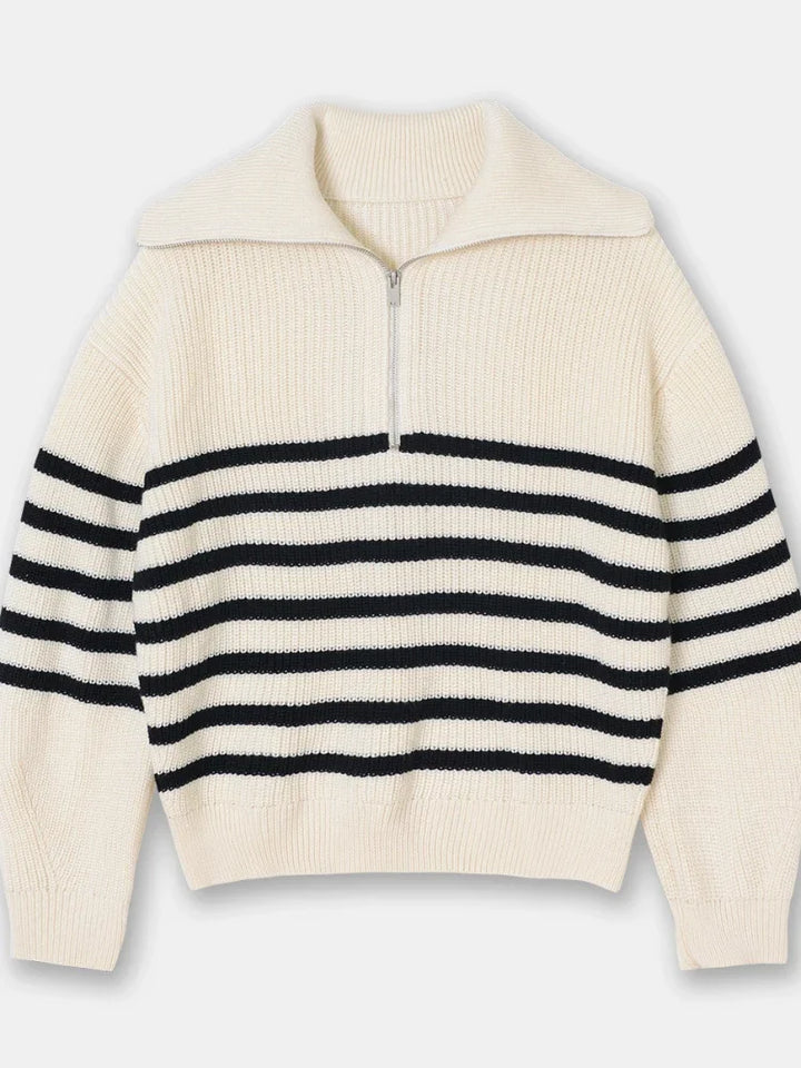 weite Turtleneck Damenpullover mit gestreiftem Revers
