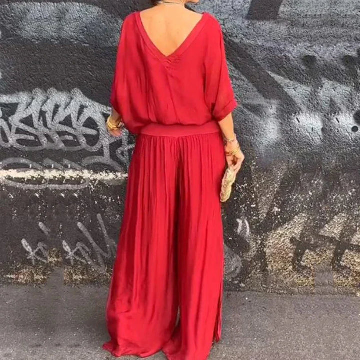 Drune | Elegantes Zweiteiliges Set Aus Chiffonoberteil Und Hose Mit Weitem Bein