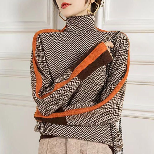 Drune Geometrisch gestrickter Rollkragenpullover