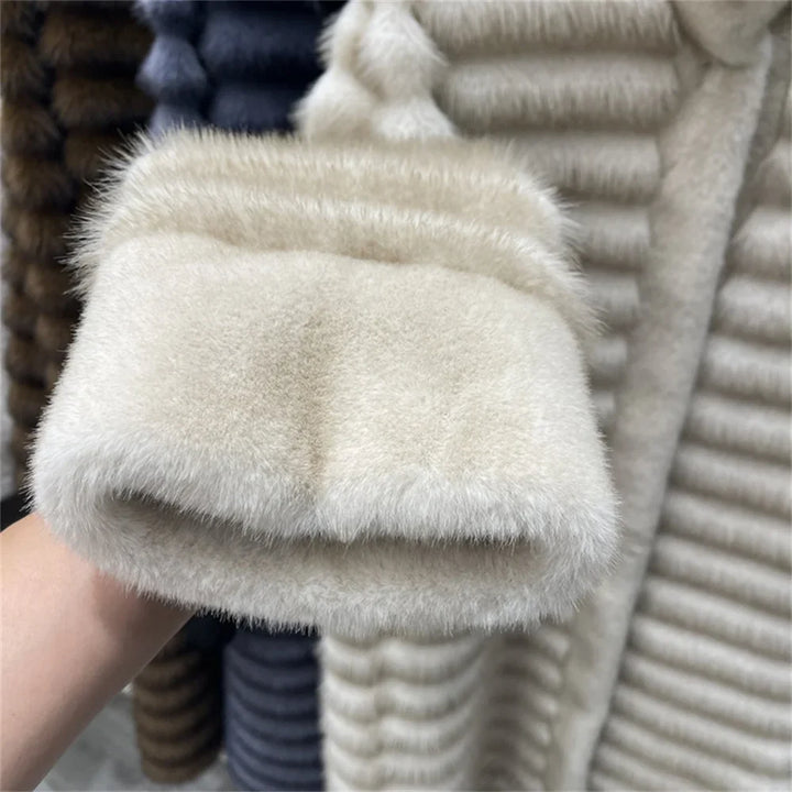 Drune | Relaxed Fit Mantel - Stehkragen Mantel mit gebändertem Fellbesatz