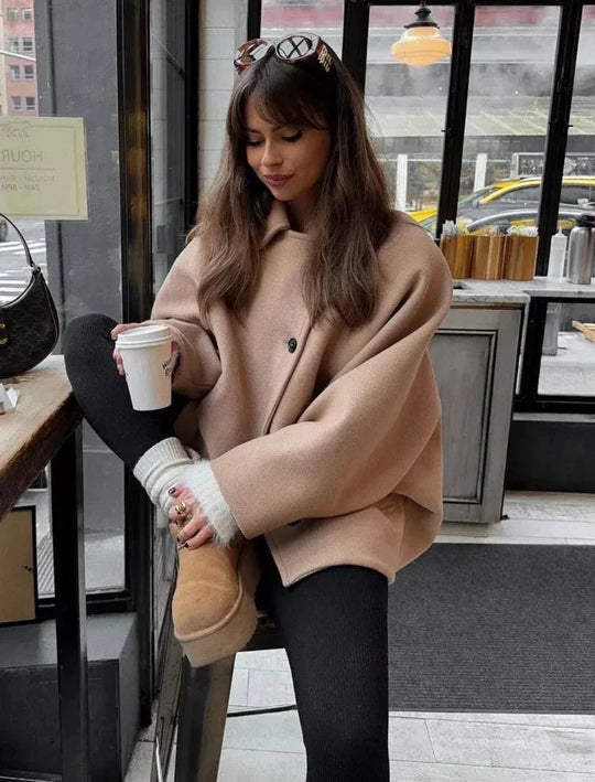 Drune | Übergroße Knopf Front Jacke Weite Ärmel Kurze Jacke