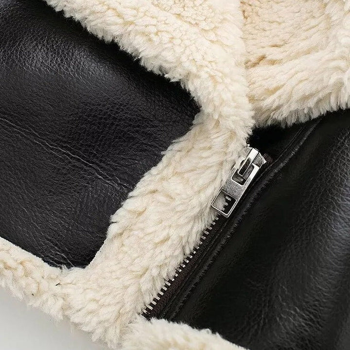 Drune | Lederjacke mit Teddy Fleece Innenfutter