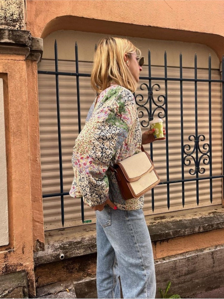 Drune | Grüne Blumen bedruckte gesteppte Baumwolljacke für Damen