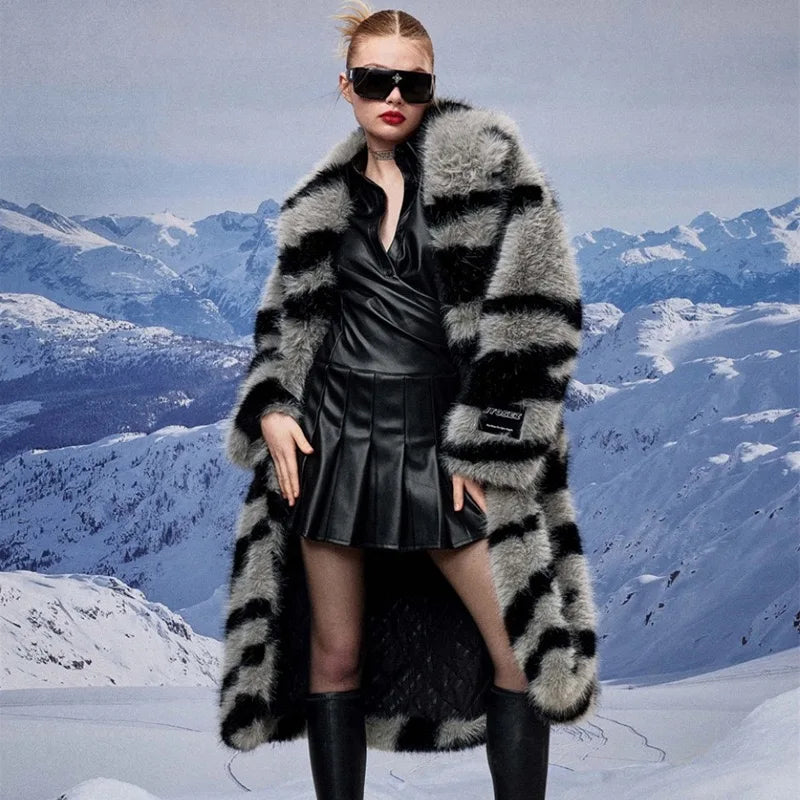 Drune | Langer Pelzmantel Damen mit Animal-Print - Luxuriöses & Stilvolles Winterdesign