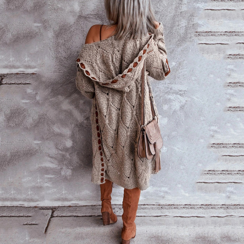 Drune | Eleganter Strickpullover mit Kapuze Im Weinlese Stil