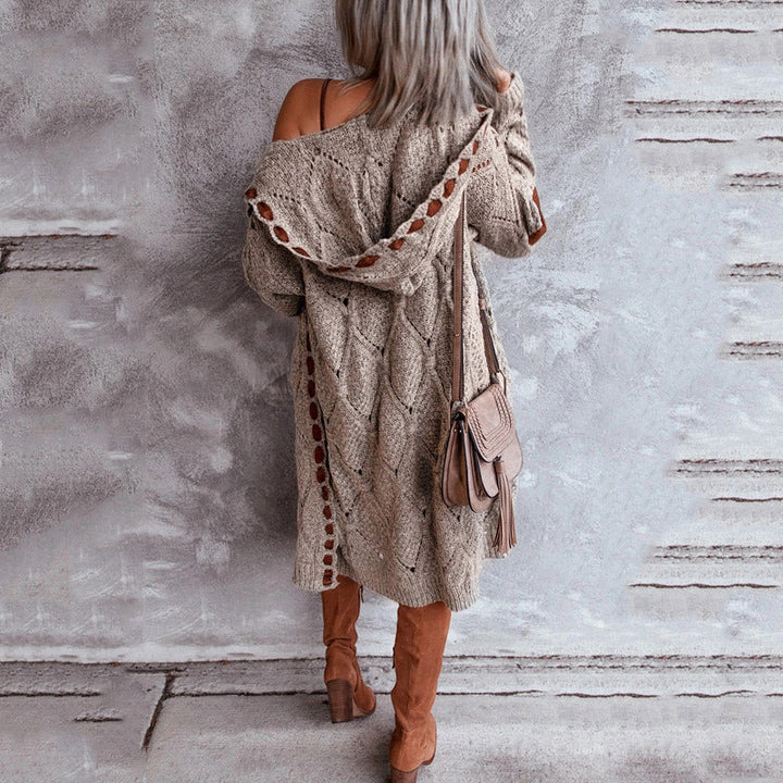Drune | Eleganter Strickpullover mit Kapuze Im Weinlese Stil