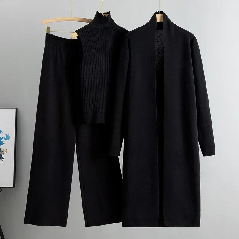 Drune | Damen Luxus 3 Teiliges Strick Co Ord Satz Weich & Dehnbar
