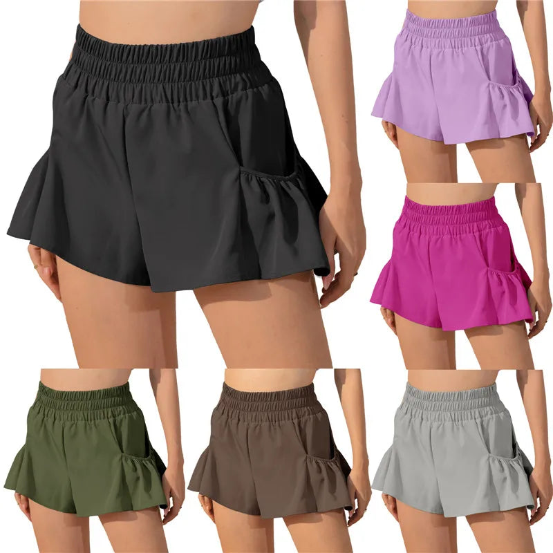 Drune | Damen Sport Shorts Mit Rüschen Und Taschen