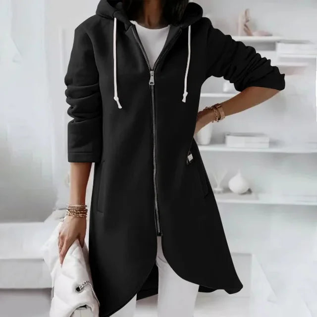 Drune | Kapuzenstrickjacke mit geschwungenem Saum