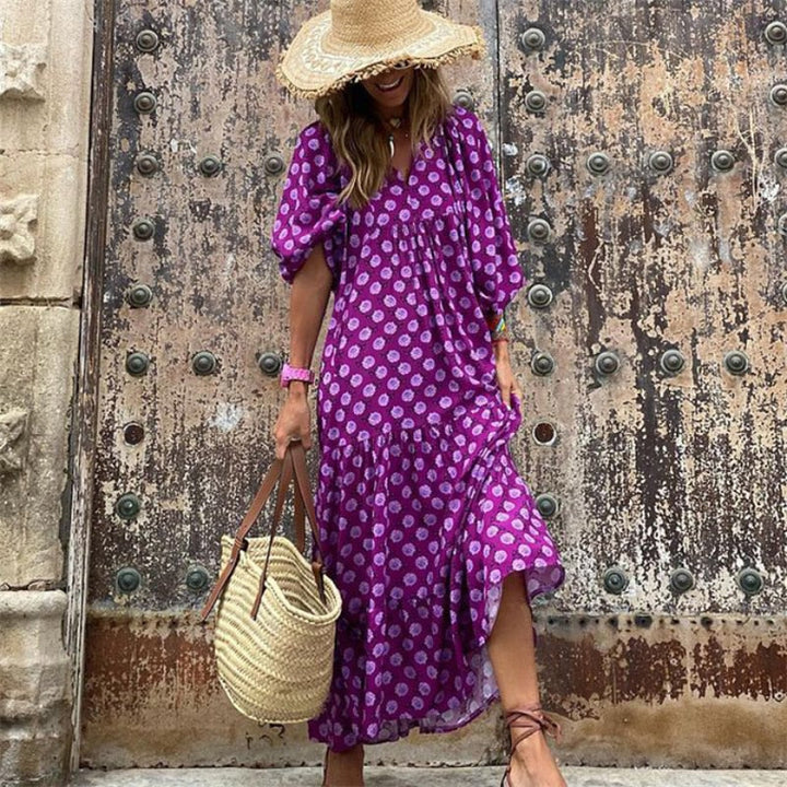 Drune | Geometrisches Kleid mit Puffärmeln für Frauen