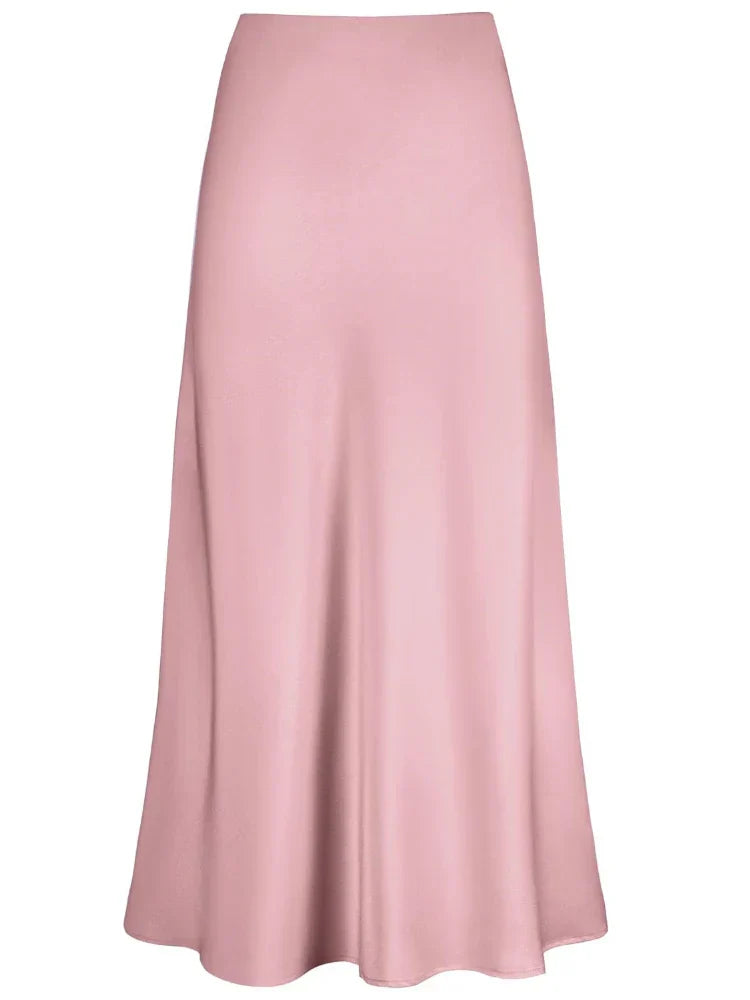 Drune | Frauen Satin Seiden Röcke Sommer Frühling Koreanische Mode Kleidung Büro Damen Lange Röcke Elegant Schwarz Maxi Röcke für Frauen