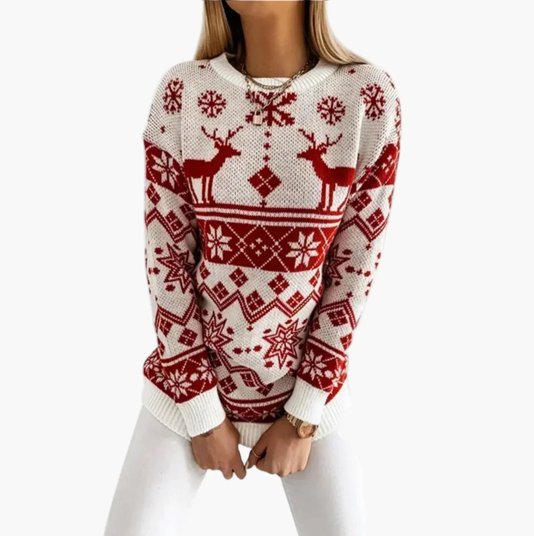 Drune | Weihnachtspullover mit Rentier- und Schneeflocken-Muster - Modischer Winter Sweater für festliche Anlässe