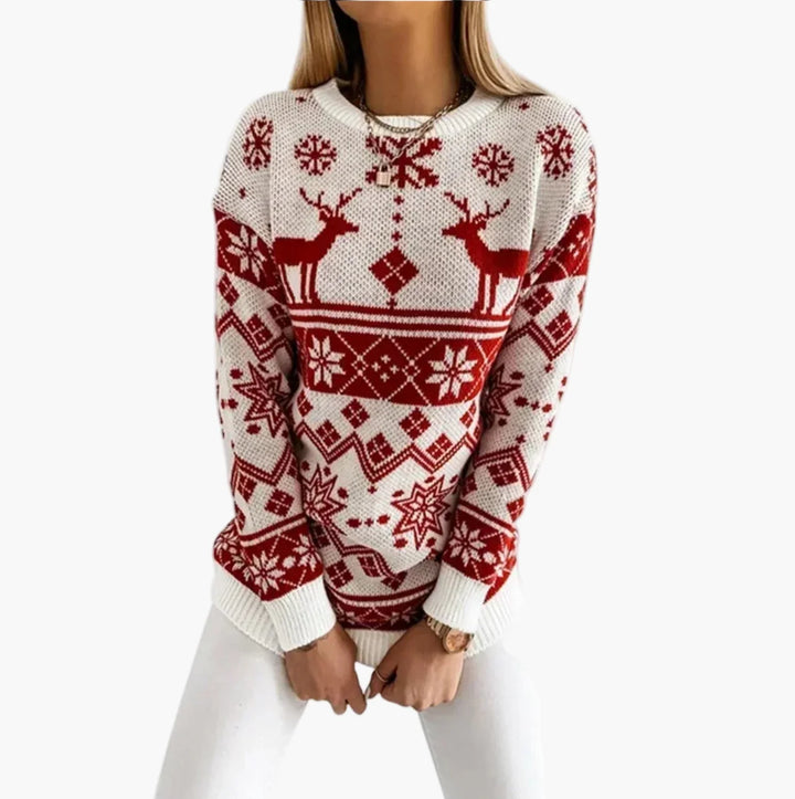 Drune | Weihnachtspullover mit Rentier- und Schneeflocken-Muster - Modischer Winter Sweater für festliche Anlässe