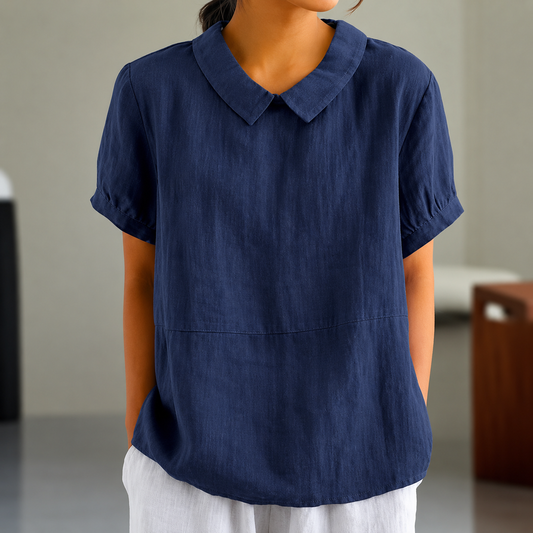 Drune | Bequeme Baumwoll Leinen Bluse mit Peter Pan Kragen