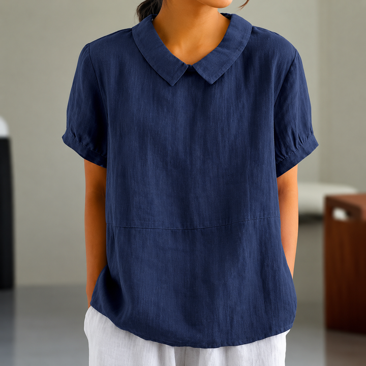 Drune | Bequeme Baumwoll Leinen Bluse mit Peter Pan Kragen