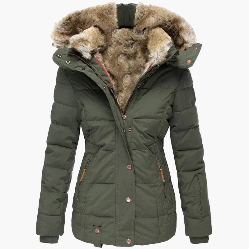 Drune | Winterjacke mit Kapuze und Kunstfellbesatz - Elegante, taillierte Outdoorjacke für kalte Tage