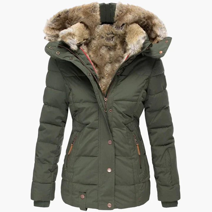 Drune | Winterjacke mit Kapuze und Kunstfellbesatz - Elegante, taillierte Outdoorjacke für kalte Tage
