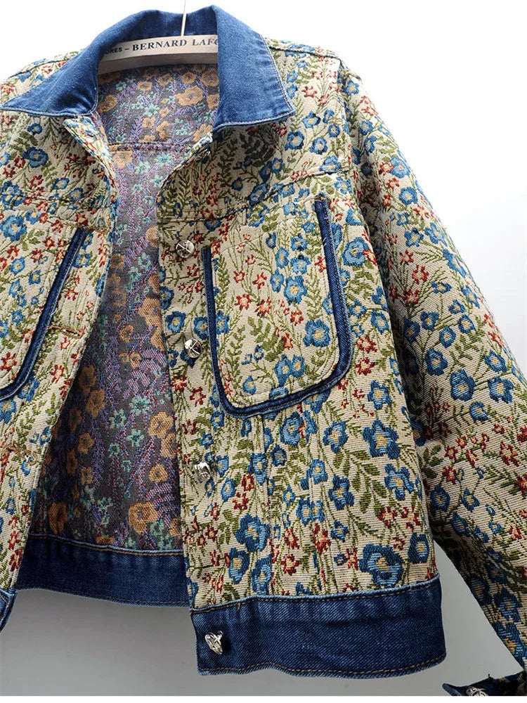 Drune | Jeansjacke mit Jacquard Stickerei für Damen