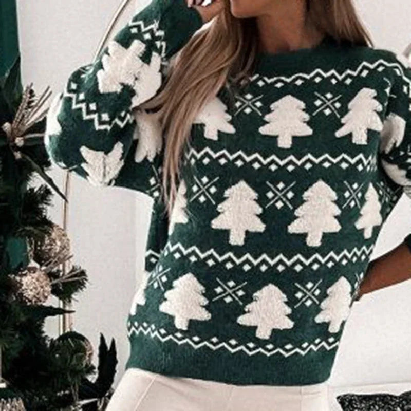 Drune - Hässlicher Weihnachtspulli - Gestrickter Pullover mit 3D-Weihnachtsbaum-Print