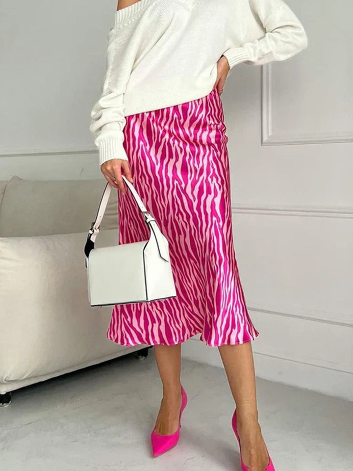 Drune | Sommer Herbst Damen Elegant Midi Satin Röcke Gedruckt Hohe Taille Büro Damen Bodycon Bleistift Enger Rock für Damen