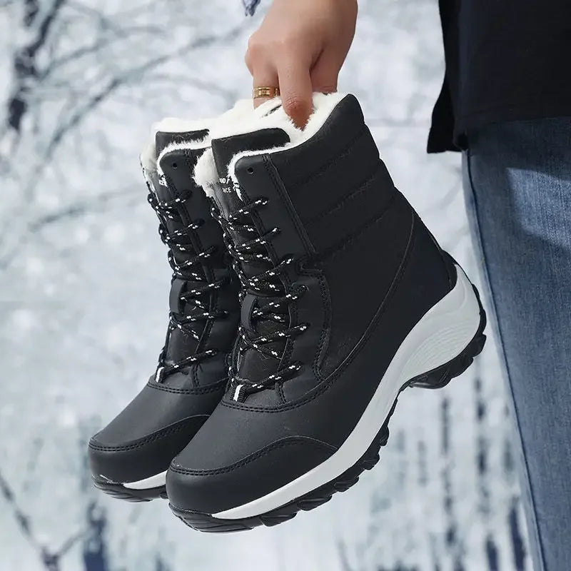 Drune | Schnee Boots Knöchelhoch mit Kunstpelz Gefüttert Schnürung Plateausohle Wasserabweisend
